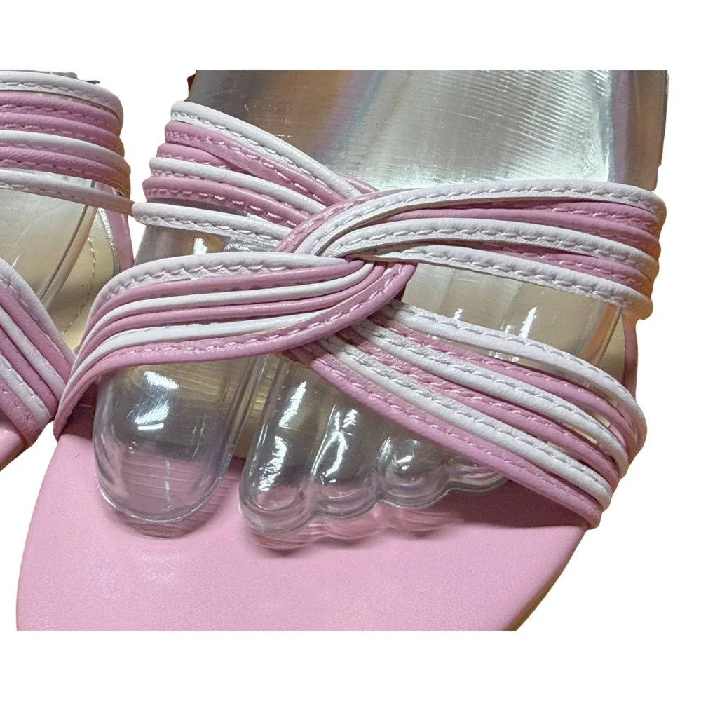 WHBM Sz 8.5 Hailey Nappa Strappy Heeled Sandals Ankle Strap 3' Purple White +Box